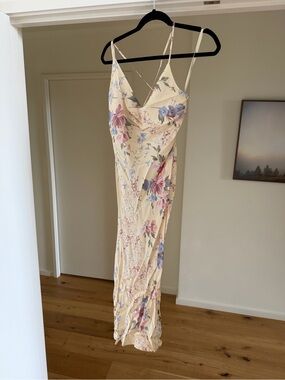 Andjela Cream Floral Slip Maxi Dress with Blue & Pink Accents